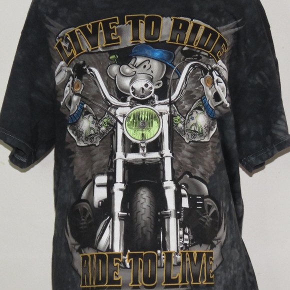 Popeye Live to Ride, Ride to Live Motorcycle Men's Tie Dye T-Shirt Size M (C330) - Picture 1 of 6